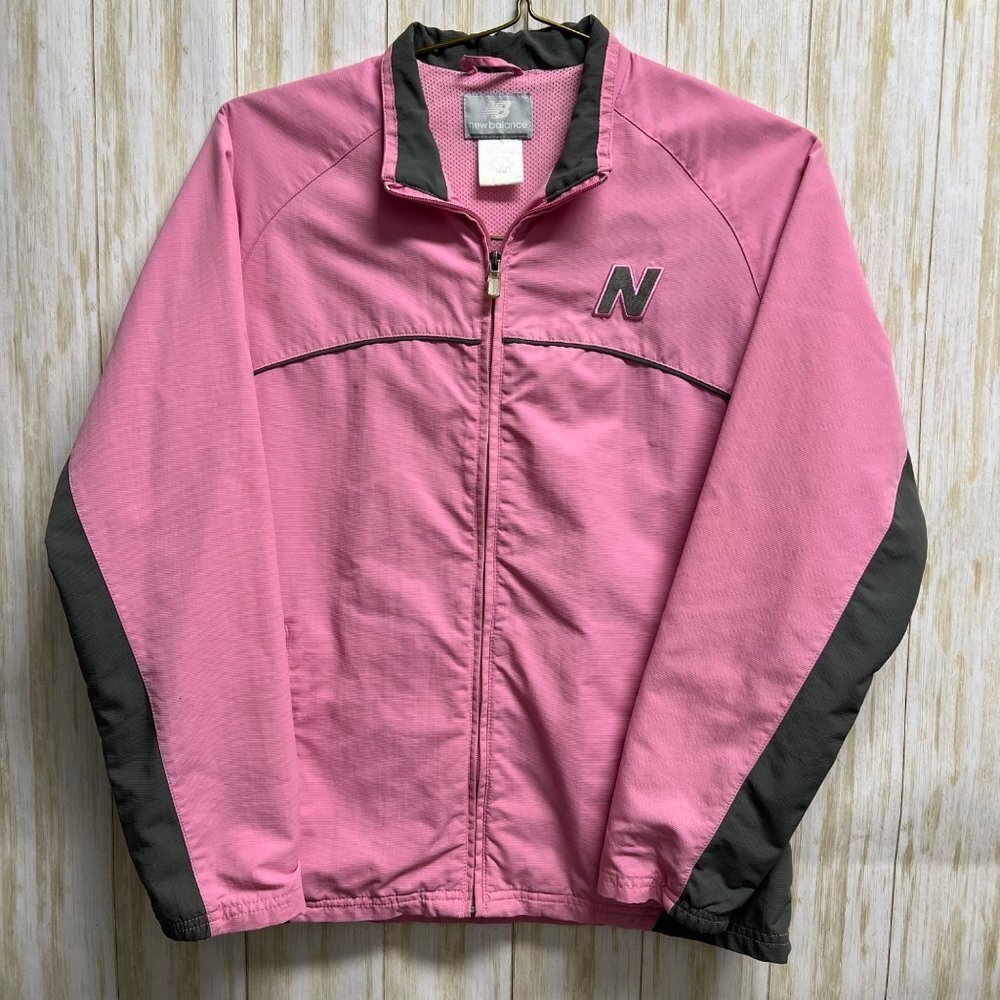 New Balance Womens Athletic Windbreaker Jacket Pink Gray Mesh lined Sz M